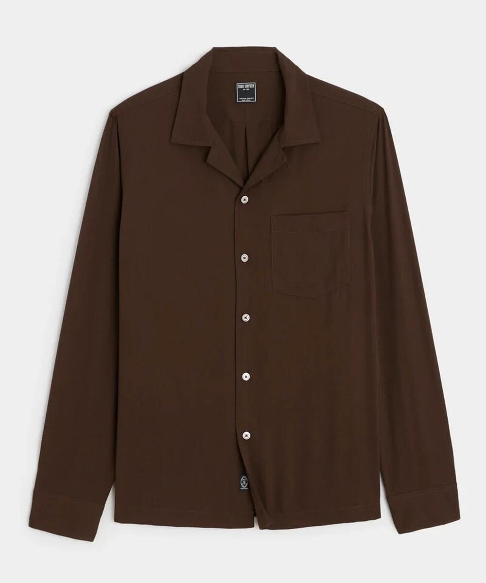NWT $178 Todd Snyder New York Slim Fit Rayon Hollywood Shirt Size L -Coffee Bean